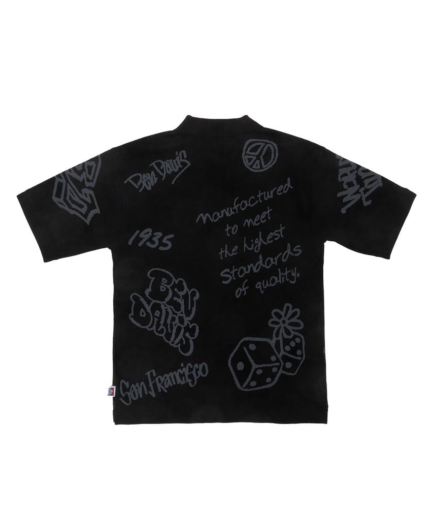 BEN DAVIS White Label Scribble Knit Polo Black