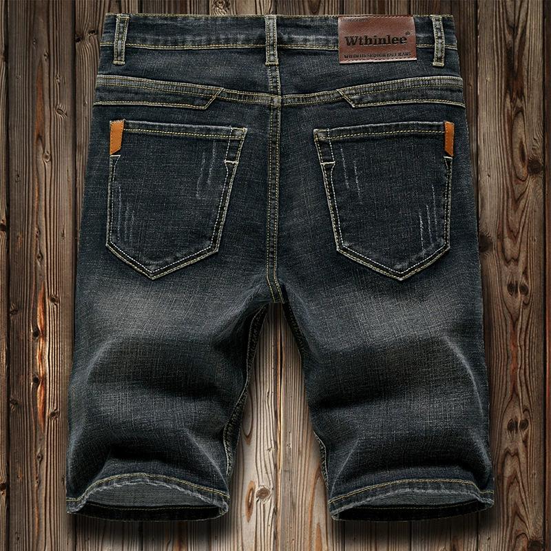 Summer Thin Denim Shorts for Men, Business Straight Leg Elastic Five Inch Mid Length Pants, Light Blue Casual Trendy Horse Pants