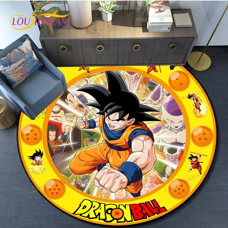 Dragon Ball Goku Pattern Round Carpet for Living Room Rugs Bedroom Mat Kitchen Carpet Doormat Non-Slip Children Flannel Carpet