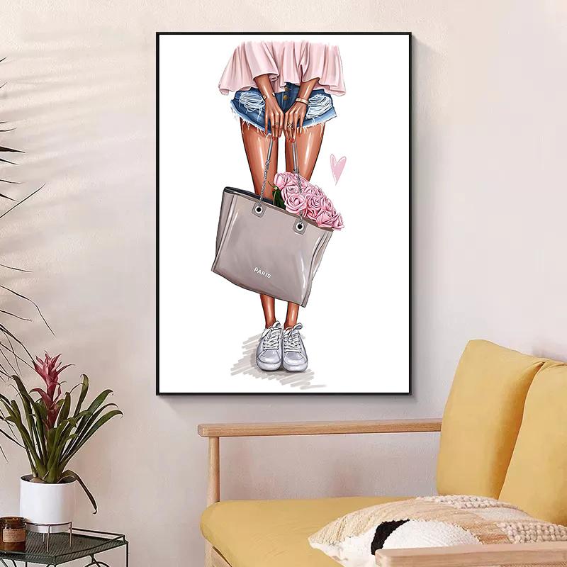 Modern Art Flower Women High Heel Shoes Canvas Painting Minimalist Fashion Posters and Prints Wall Art for Girl Room Decoration