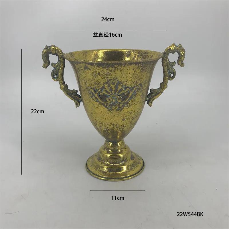 Classical Retro Iron High Footed Cup Flower Set Retro Vintage Metal Home Decoration Flowerpot European Wedding Vase Ornaments