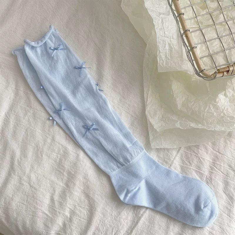 

Гольфы до икры в балетном стиле, Тонкие носки для девочек, Простые гольфы с бантиком в стиле Лолита, Милые махровые носки-трубы 1 pair светло-синий