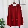 Hooded soft waxy knitted sweater top autumn and winter new loose milk fufu lazy wind sweater pullover woman
