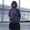 Japanese Y2k Purple Striped Cardigan 2000s Style Turtleneck Knitted Jacket Vintage Harajuku Zipper Knitwear Korean 90s
