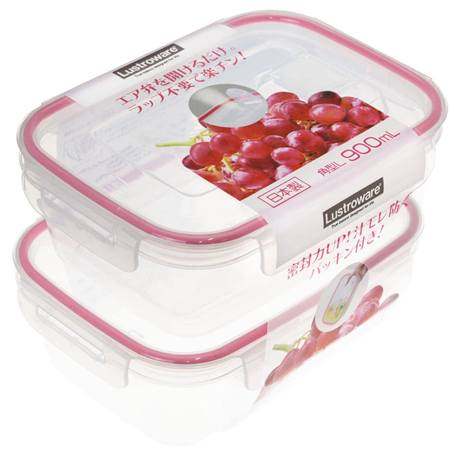 

Iwasaki Kogyo Storage Container Smart Flap Rocks Square L Set of 2 Pink 900ml &