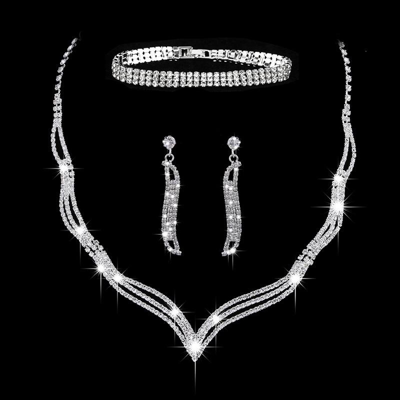 Three-Piece Bridal Rhinestone Necklace Jewelry Set