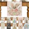 Easter Bunny Table Runner, Floral & Leaf Design, Farmhouse Kitchen Decor, Reusable Linen Cloth for Easter Party & Home