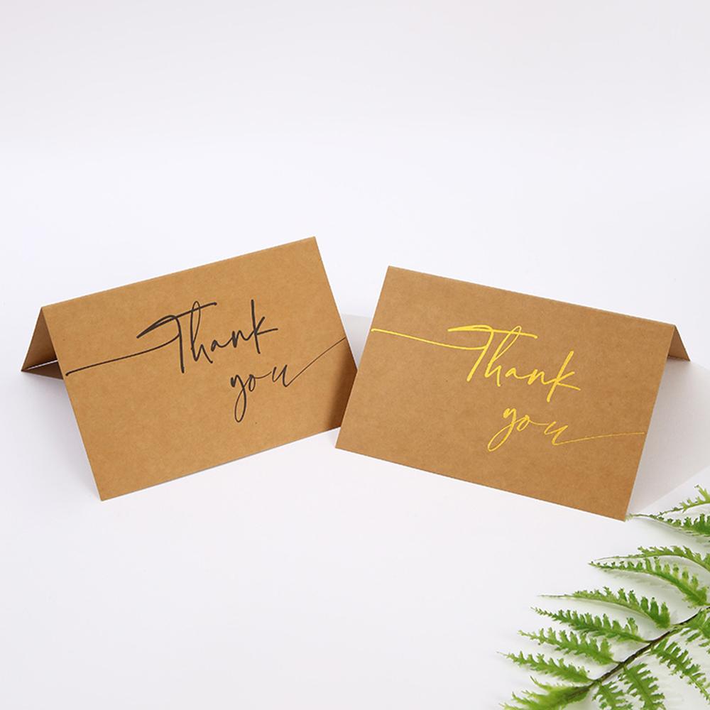 6pcs Thank You Folding Card Gift Kraft Message DIY Decoration Holiday Greeting Card Envelope Seaing Sticker Student Stationery
