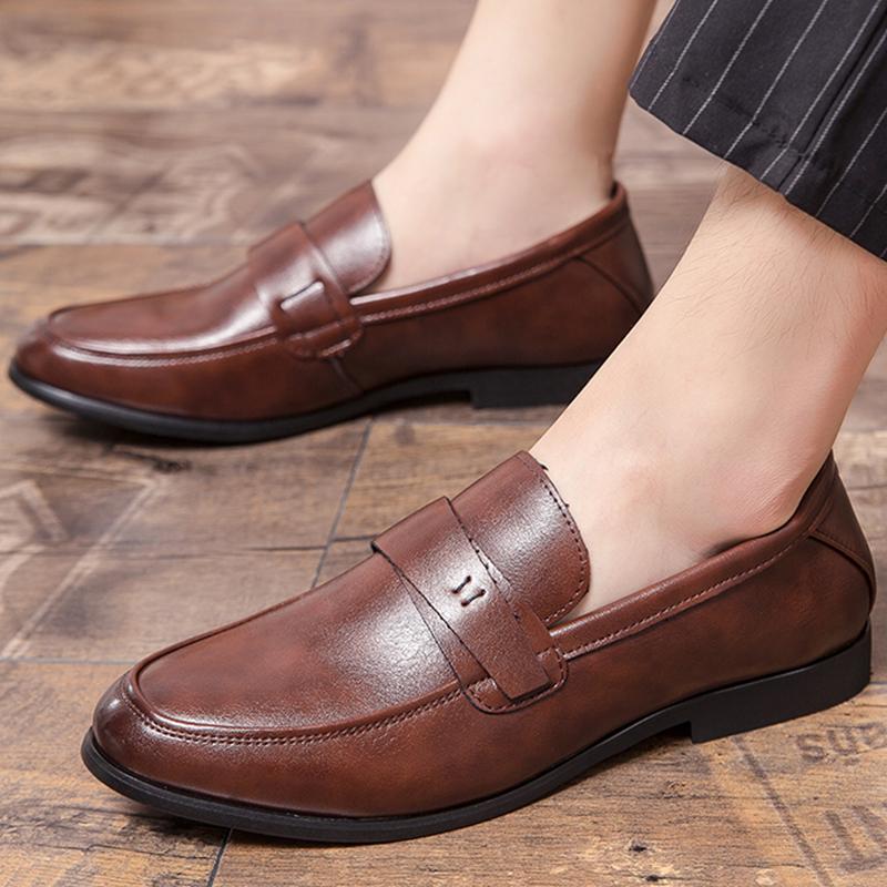 Men's Dress Shoes Trend Casual Business Leather Shoes Men Slip On Leather Loafers Male Formal Social Wedding Leather Shoes Men