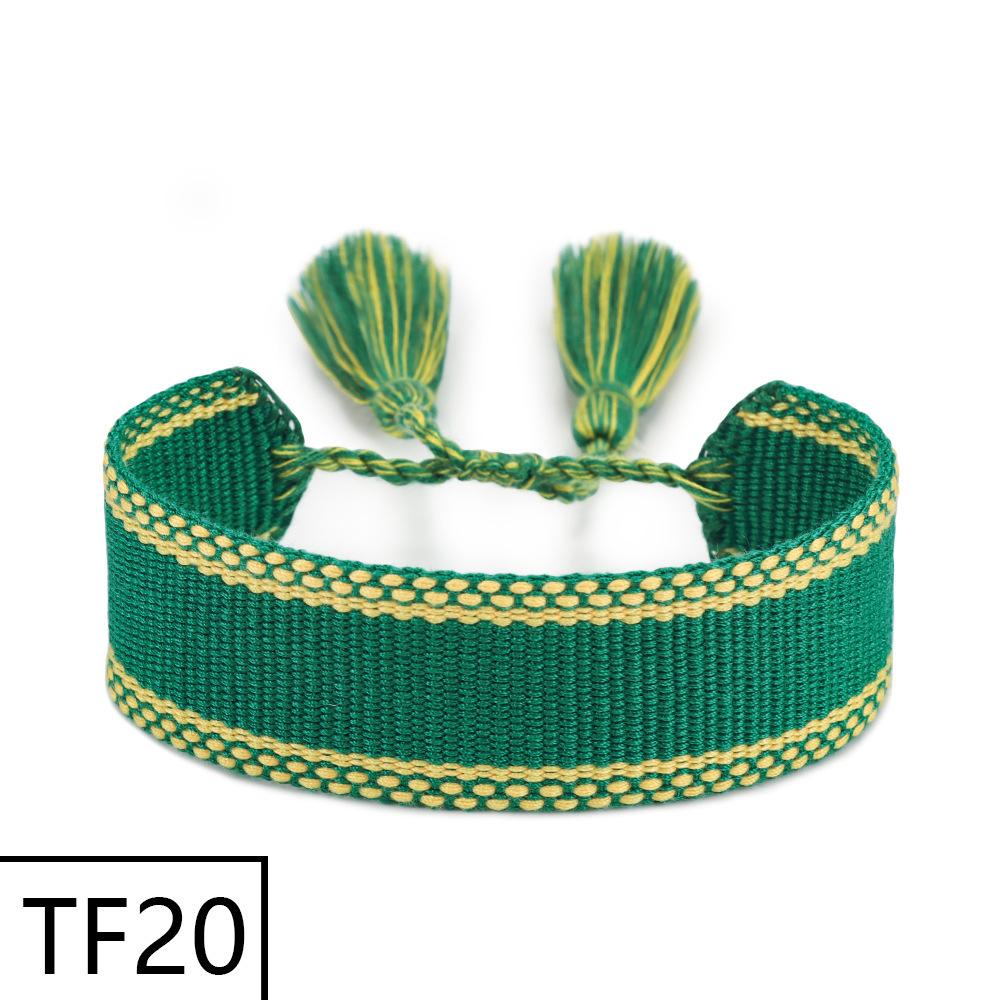 Adjustable European & American Fashion Embroidered Polyester-Cotton Tassel Bracelet with Customizable Logo
