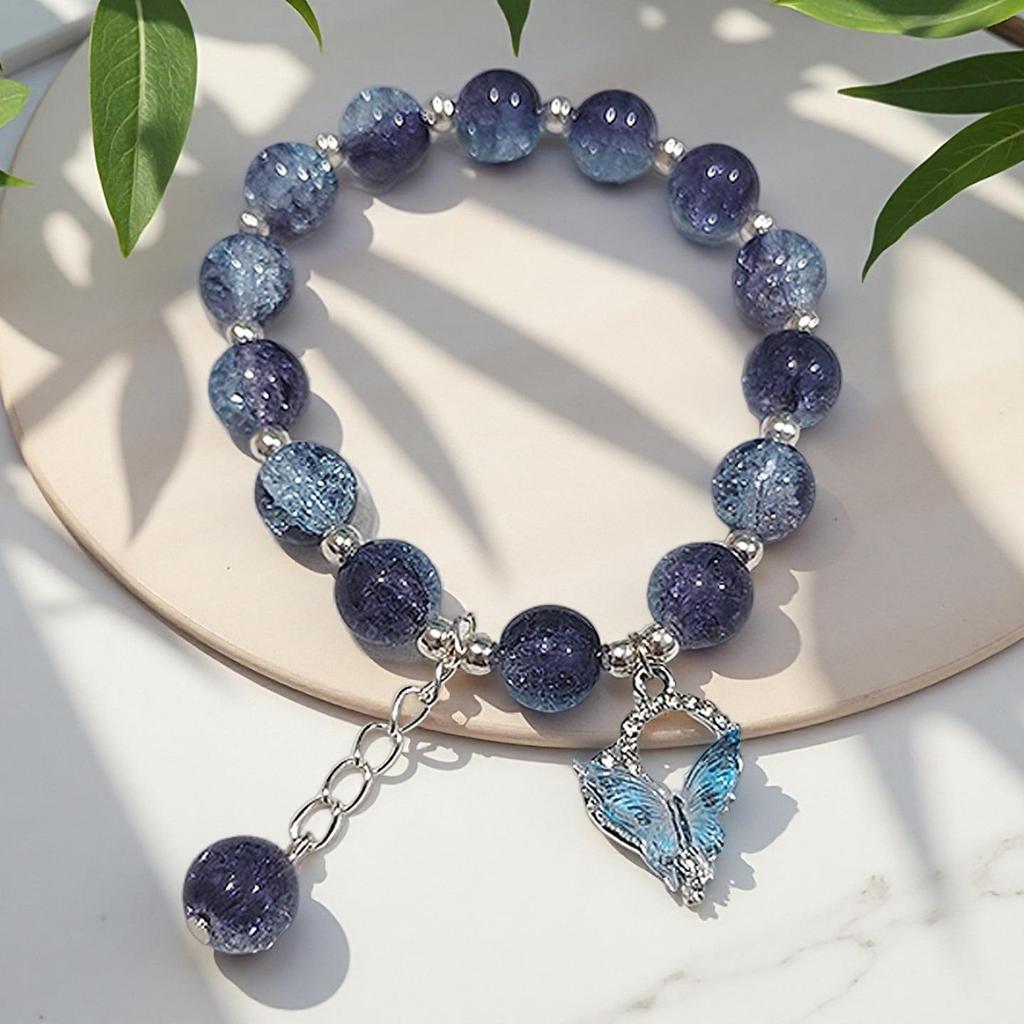 2026 Iridescent Butterfly Bracelet - Colorful 10mm Beads, Color-block Design, Cross-border Gift