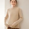 Women's Cashmere Knit Pullover: Vertical Stripe, Half-High Collar, Thickened, Warm, Long-Sleeved, Solid Color Base Layer