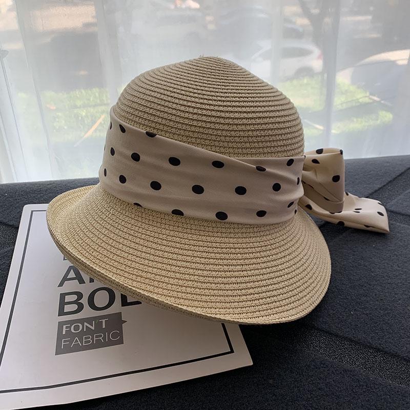 

Шляпа Женская Летняя В горошек с бантом Солнцезащитная Шляпа от солнца Показывает лицо Маленькая Пляжная Дорожная Солнечная Соломенная Шляпа Цилиндр adult (56-58cm)