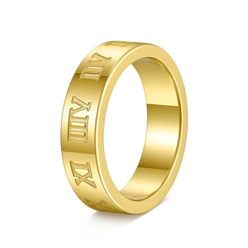 Trendy Men's Titanium Steel Roman Numerals Ring - Non-fading Vacuum Plated Jewelry.