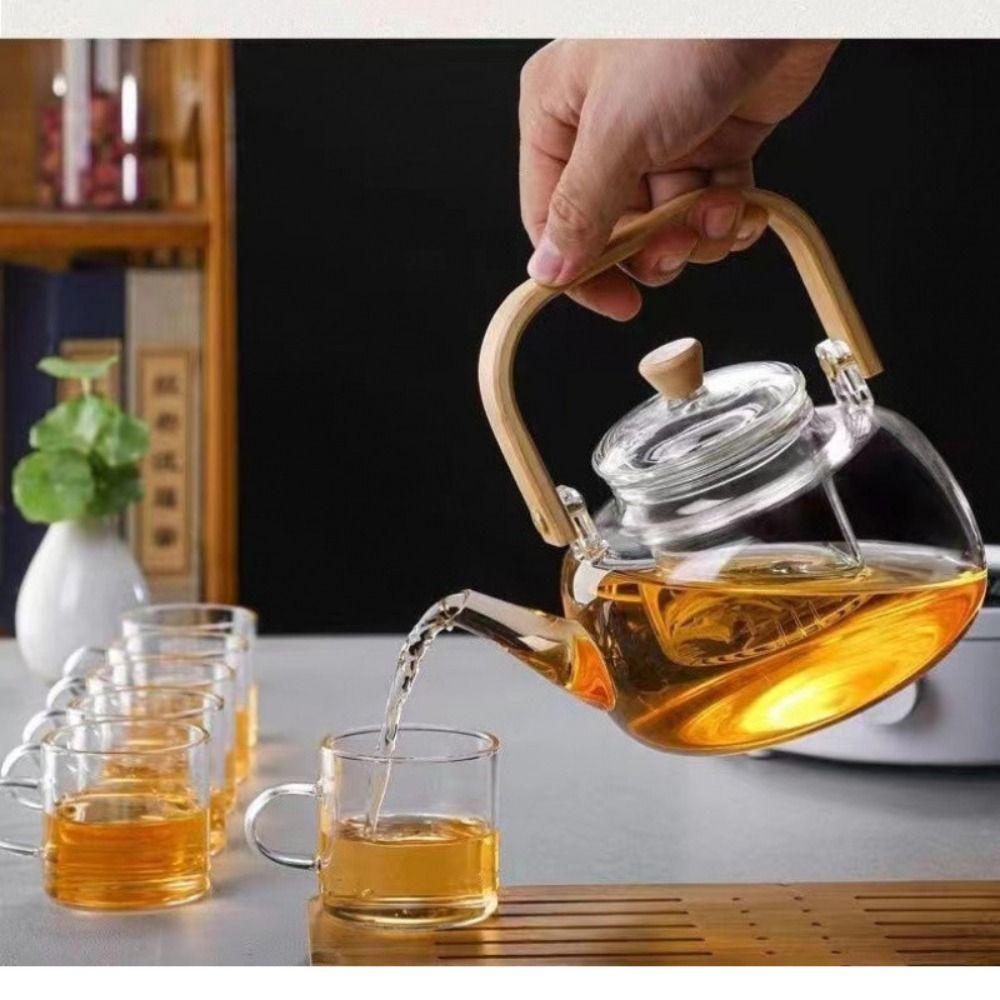 Transparent Glass Tea Pot 1000ml Flower Tea Kettle Fluent Japanese Style Teapot  Home Use