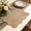 Hemp Embroidered Rectangular Table Mat With Waterproof Cover For Vintage Dining Decor