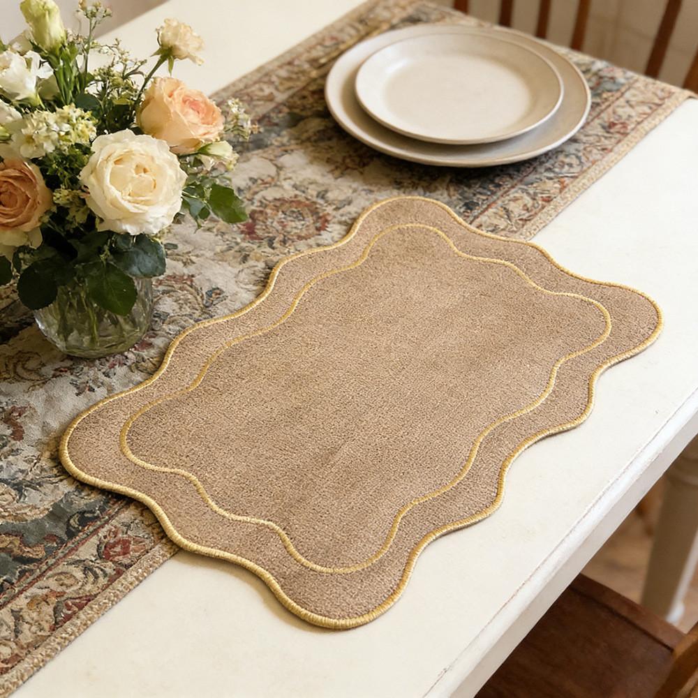 Hemp Embroidered Rectangular Table Mat With Waterproof Cover For Vintage Dining Decor