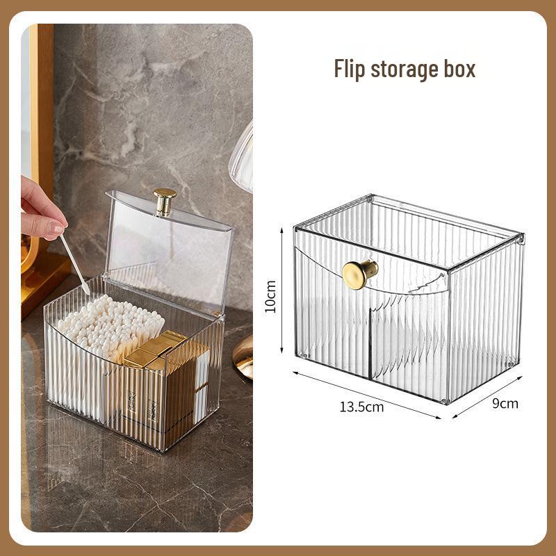 Transparent Flip-Top Cosmetic Storage Box with Compartments for Lipstick, Cotton Pads, and Toothpicks