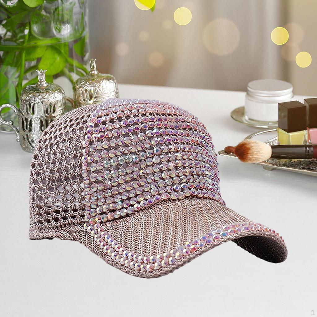 Mesh Rhinestone Baseball Cap Breathable Duckbill Adjustable Summer Beach Sun Hat Protection