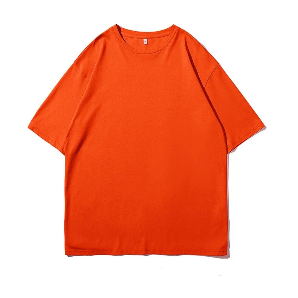

100% бавовна Чоловіча футболка з піврукавом Жіноча футболка з короткими рукавами Вільна повсякденна проста сорочка великого розміру з круглим вирізом Однотонна US M помаранчевий