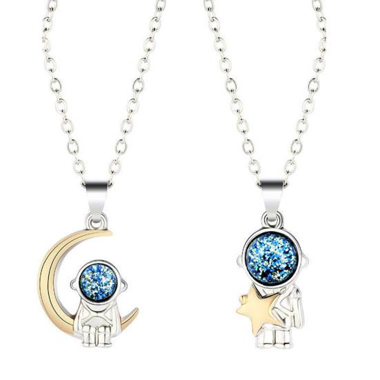 

2 шт., регулируемые ожерелья для пар, кулон «космонавт Луна», ожерелья дружбы