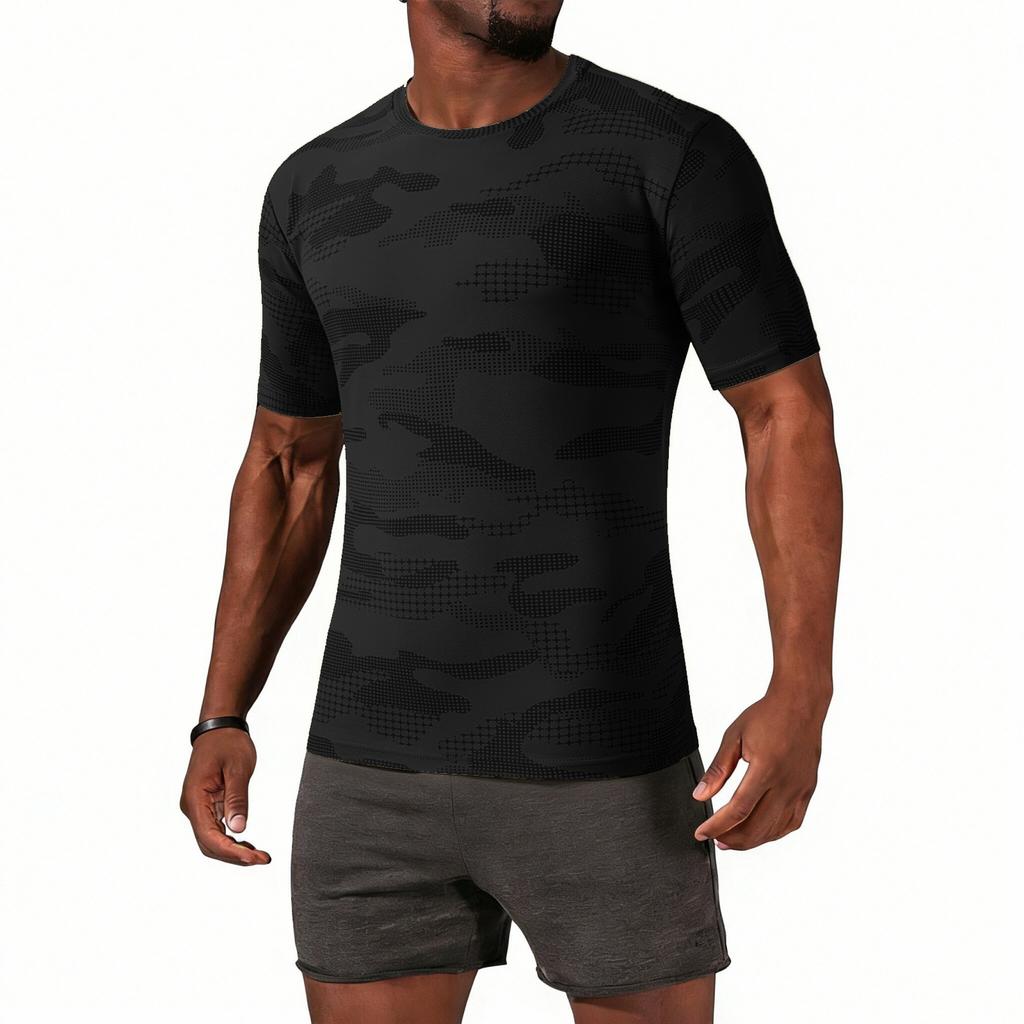 Men's Casual Lightweight Quick-drying Short-sleeved T-shirt - Men's Round-neck Camouflage Breathable Sweat-absorbing Cool-feeling Sports T-shirt