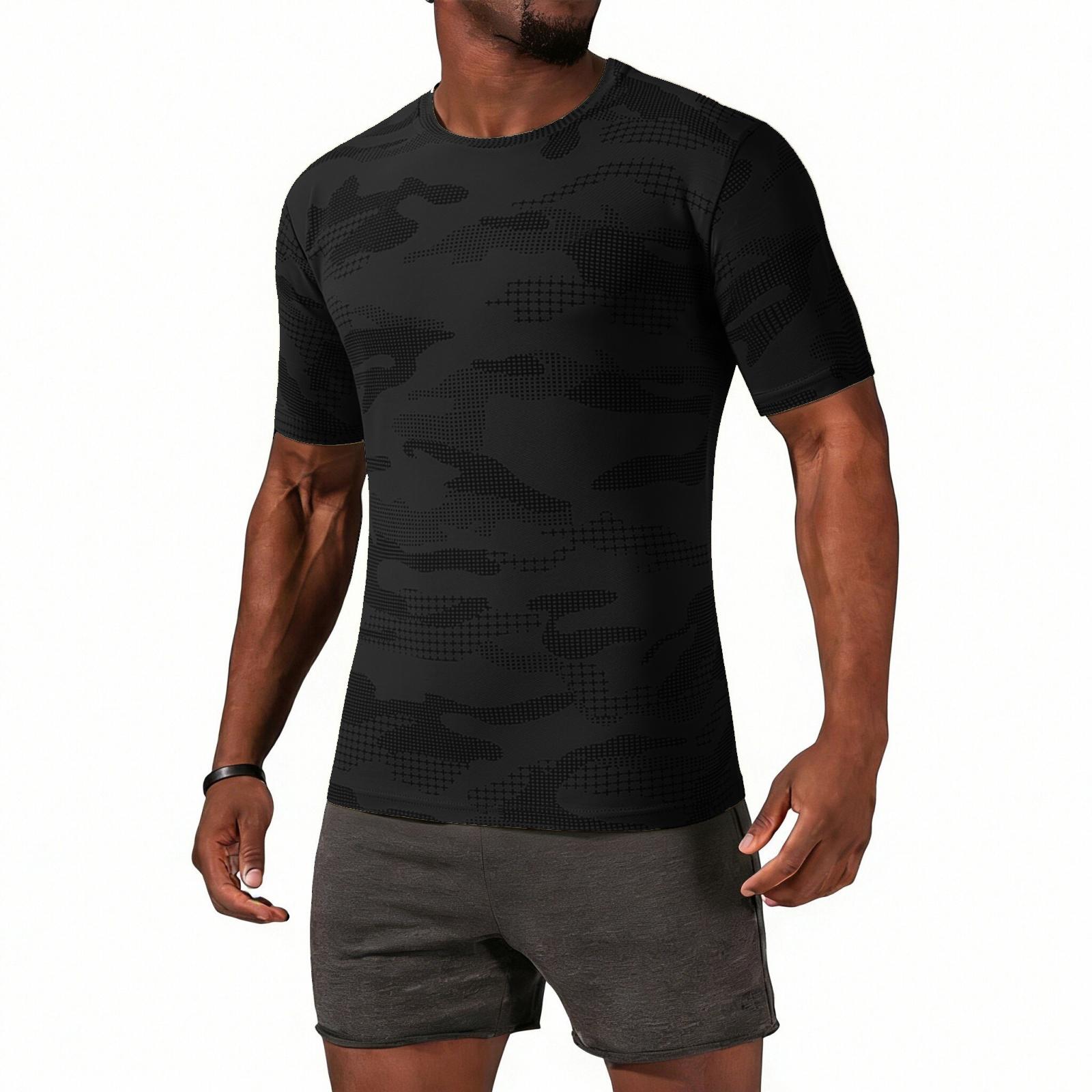 

Men s Casual Lightweight Quick-drying Short-sleeved T-shirt - Men s Round-neck Camouflage Breathable Sweat-absorbing Cool-feeling Sports T-shirt XXL чёрный