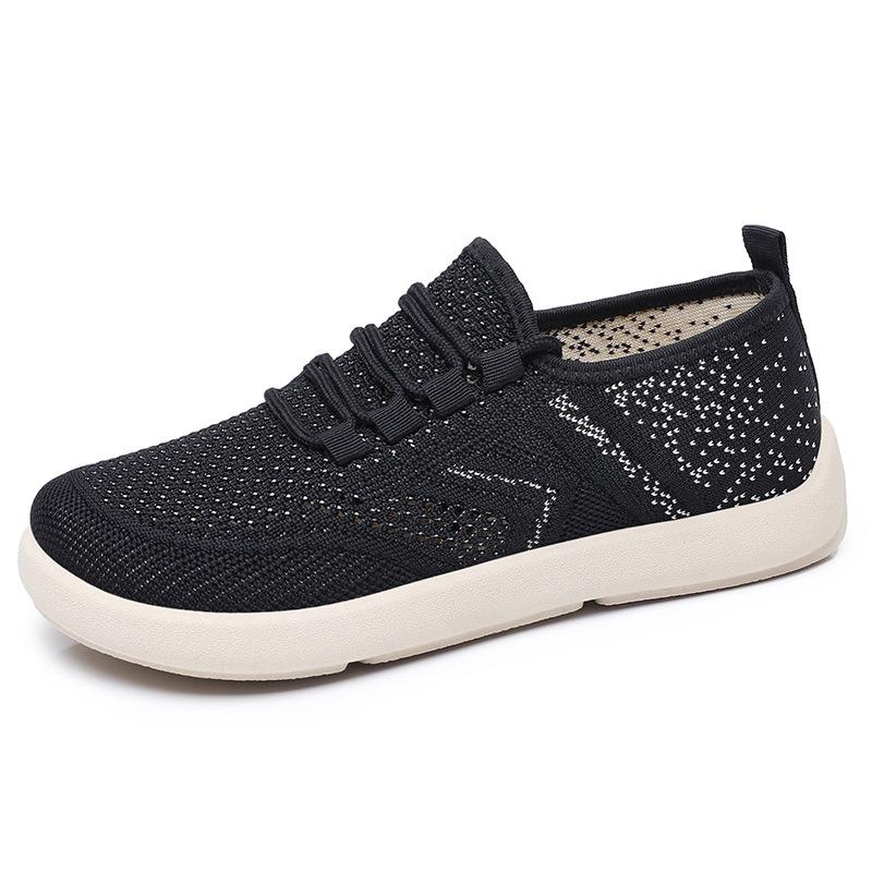 Shoes women's new flying woven casual shoes lightweight breathable single shoes 2025 soft sole comfortable simple lace-up mesh shoes