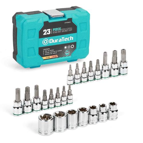 DURATECH 23-Piece Torx Bit Socket Set, 6.35mm and 9.5mm Drives, E-Type Sockets, Tamper-Proof CRV Steel, with Storage Box