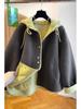 Women's 2025 Contrast Hooded Faux Lambswool & Leather Winter Coat - Loose, Fluffy & Warm