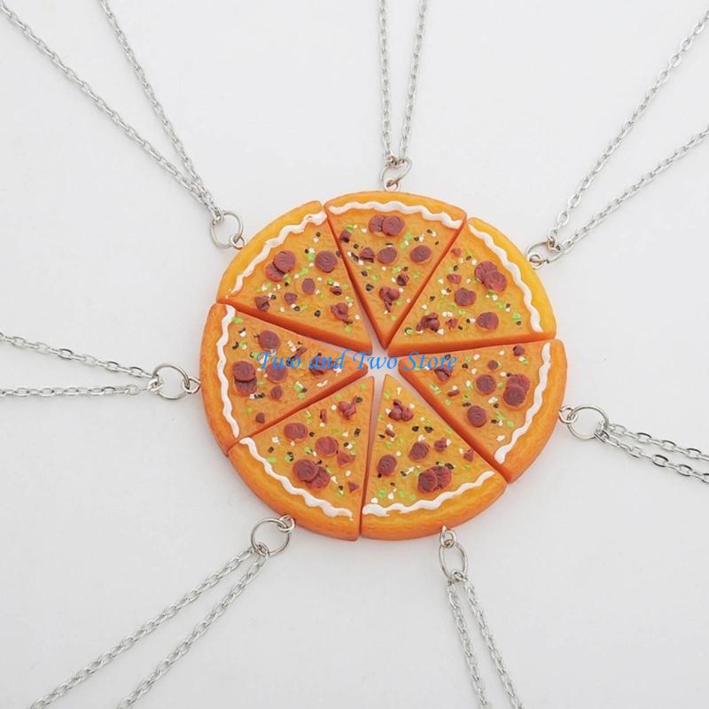 HX6F Set mit 7 modischen Pizza-Halsketten-/Schlüsselanhänger-Sets Dekoration für Foodie-Paare
