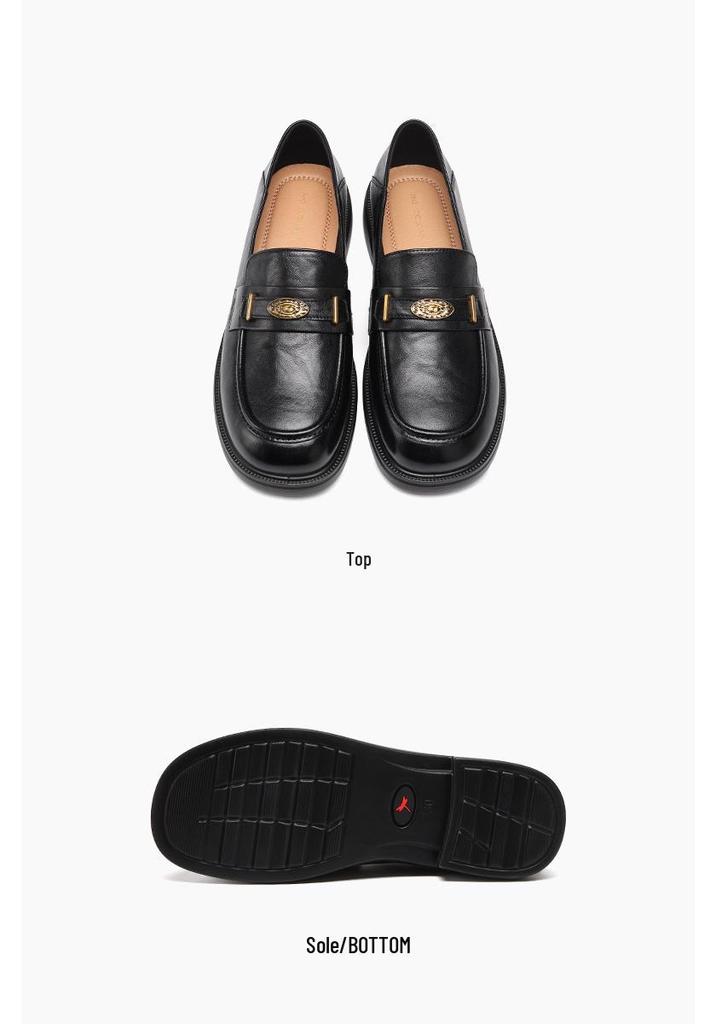 Red Dragonfly Black Genuine Leather Women's Slip-on Loafers - Comfortable British Style Spring/Autumn Shoes with Soft Sole.
