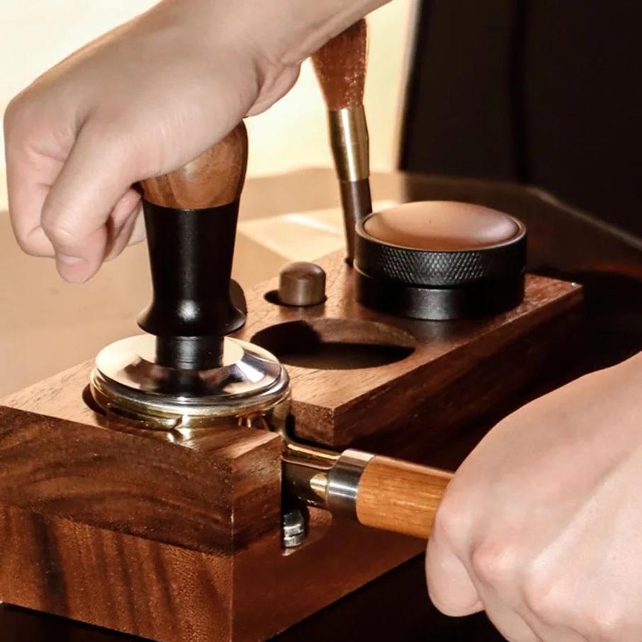 51/53/58mm Coffee Distributor Walnut Wood Cover Espresso Distributor Coffee Leveler Coffee Distribution Tool Barista Accessories