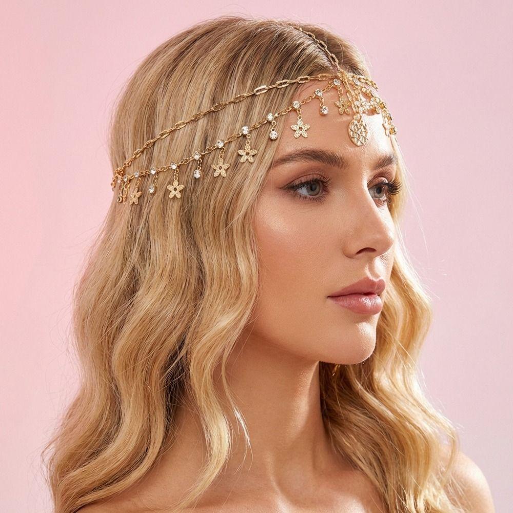 Fairy Long Tassels Hair Chain Crystal Forehead Ornament Luxury Bohemian Forehead Headpiece  Girls