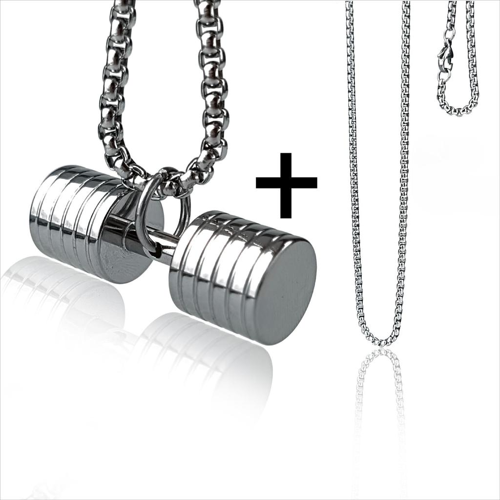 Men's Stainless Steel & Titanium Dumbbell Pendant Necklace - Trendy Sports Fashion Jewelry
