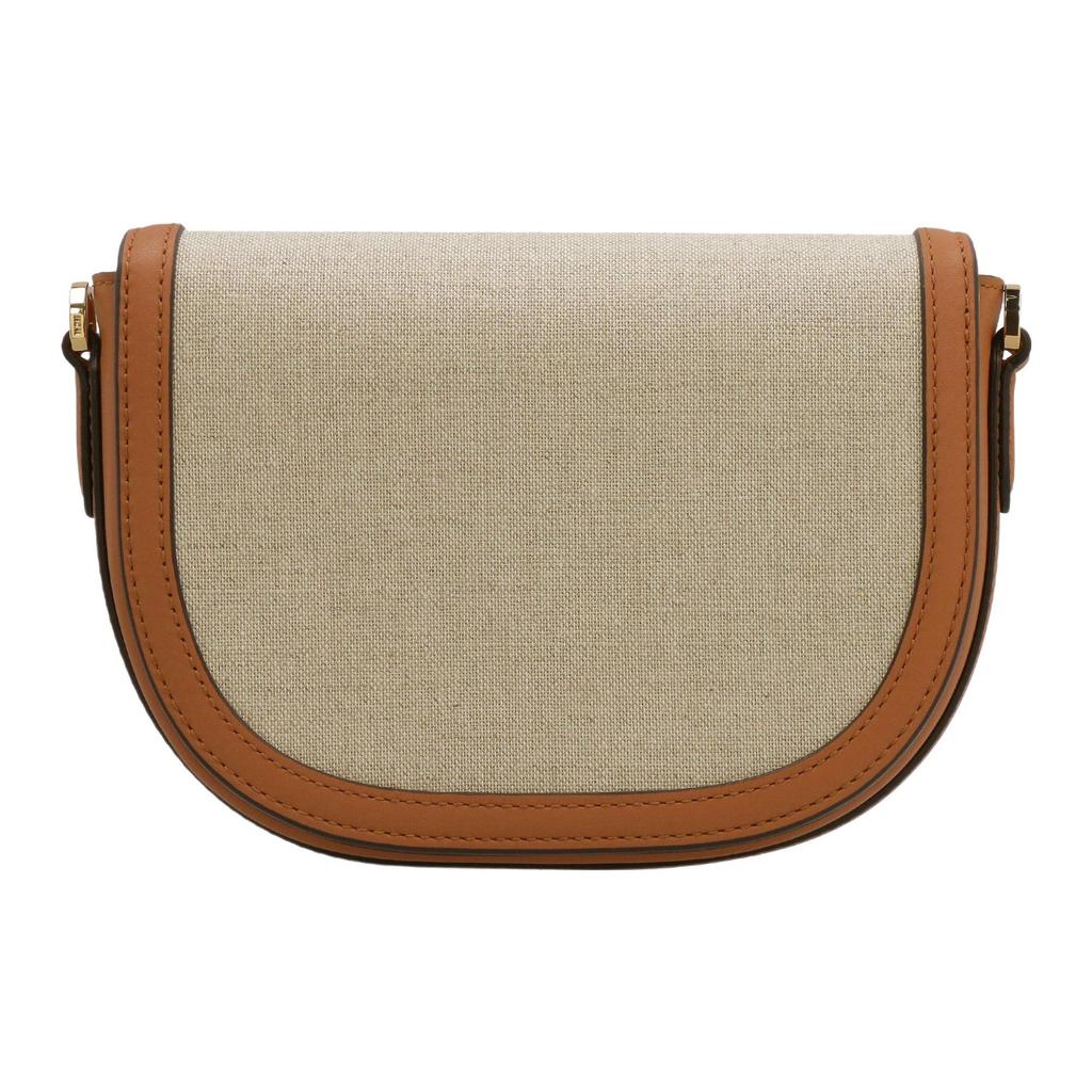MCM Canvas Leather Saddle Crossbody Bag with Gold Logo Hardware for Daily Use