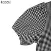 ZANZEA Women Casual Round Neck Grid Print Summer Short Sleeve Dress