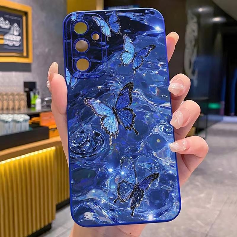 Shiny Blue Butterfly Printed Silicone Phone Case For iPhone 17 16 15 11 13 12 14 Pro Max 16e 17e Air 14 15 Plus XR X Soft Cover