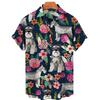 Men's Hawaiian Shirts 3D Cute Cat Print Short Sleeved Shirt Lapel Fashionable Casual Harajuku Cartoon New Clothing