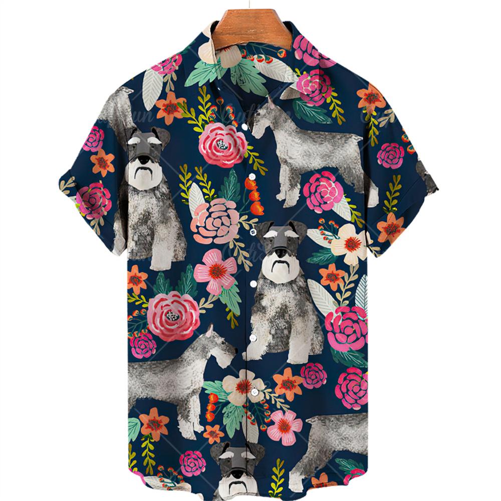 Men's Hawaiian Shirts 3D Cute Cat Print Short Sleeved Shirt Lapel Fashionable Casual Harajuku Cartoon New Clothing