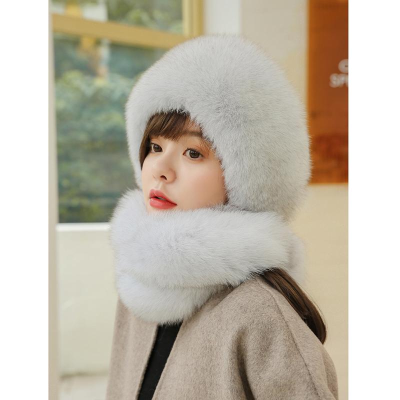 Women real fox fur hat scarf For winter warm top rex rabbit fur hats Lady natural fox fur caps Quality real fox fur scarves