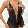 Adult Fashion Women's Jumpsuit With Bow Lace See Through Suspender Backless Open Back Beautiful Black Sexy Pajama Clothing