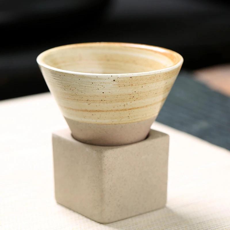 1pc Retro Japanese Triangular Cone Shape Pottery Tea Coffee Cup Pull Ceramic Mug Rough Latte Tea Porcelain Cup for Home Office