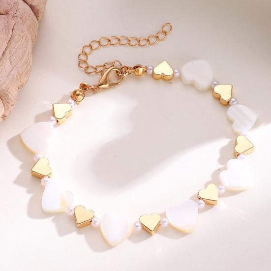 Women Necklace Bracelet Natural Shell Heart Design Adjustable Extension Chain Necklace Wristband Jewelry Gift