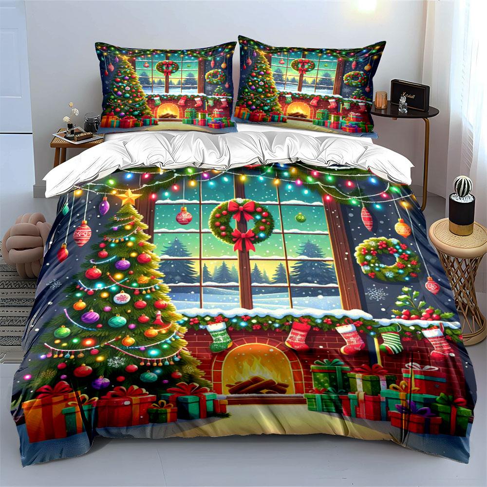 Christmas tree and wreaths. Bedding sets Duvet cover sets Duvet covers Pillowcases(1*Duvet Cover 2*Pillowcases without duvet insert)