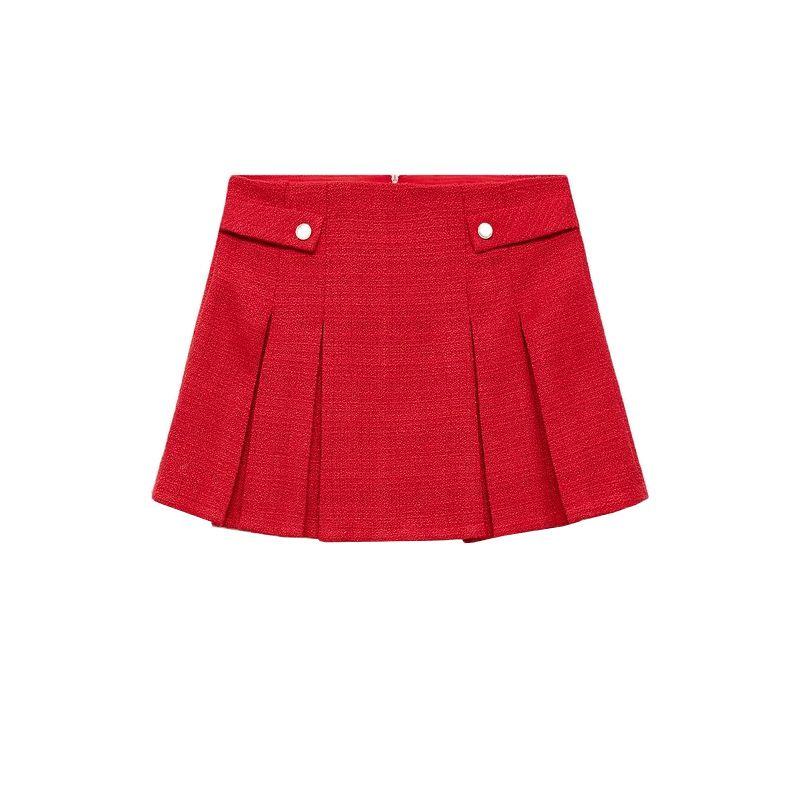 

Spring NEW round Neck Sleeveless Short Buckle Vest 87022531 Buckle Pleated Skirt 87032531 Red Skirt L