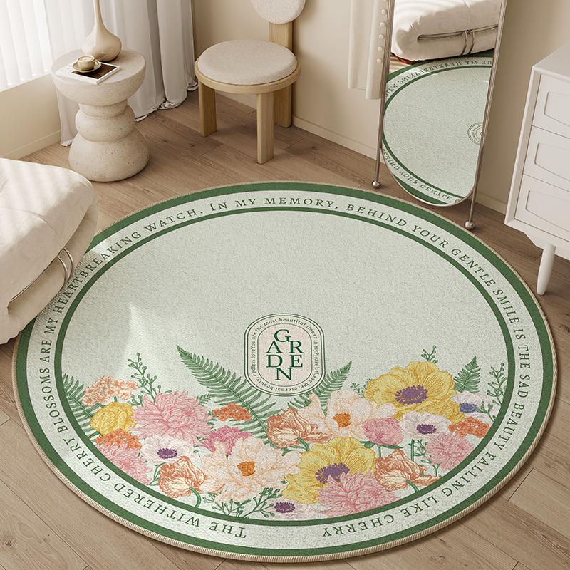 

VIKAMA Round Floral Loop Pile Rug - Washable Carpet for Sofa, Living Room, Airbnb, Home Decor Floor Mat 60X60CM