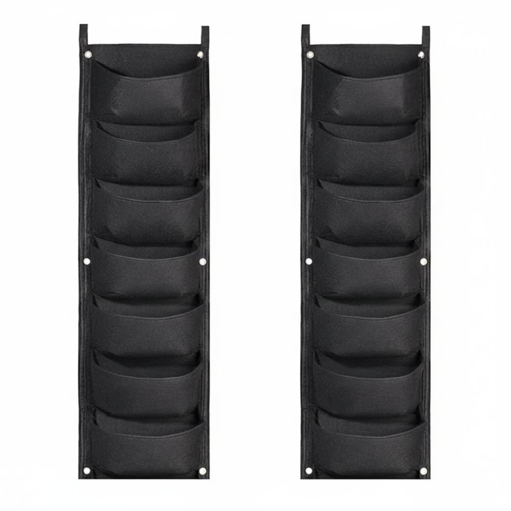 2pcs 7 Pockets Hanging Wall Planter Bag Felt Degradable Wall Mounted Grow Bag Reusable 100*30cm Vertical Greening Planter чёрный