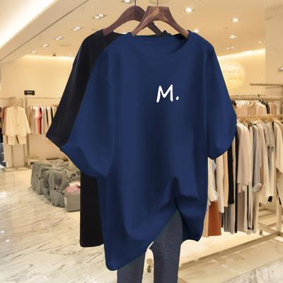 2025 New Cotton Top Medium and Long Loose Large Size Casual Mother Age Reduction Versatile Summer Short-sleeved T-shirt Women's T