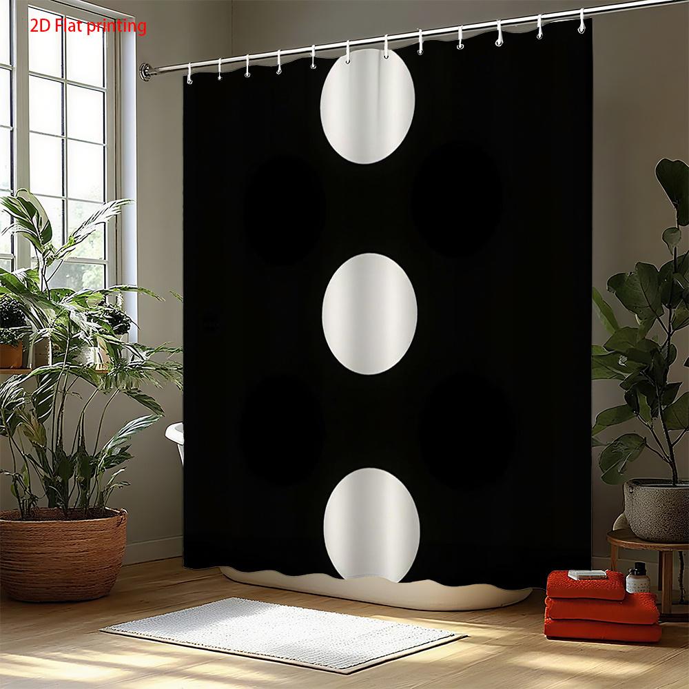 Modern Black And White Dot Shower Curtain Geometric Circle Design 2D Digital Print Polyester Bath Curtain With Hooks
